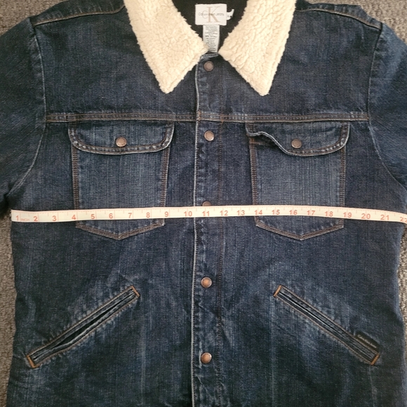 Calvin klein men's denim jacket jeans sz XL fur dark wash button up long sleev - Picture 8 of 14